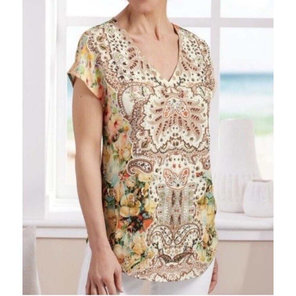 Soft Surroundings Patria Tunic Top Size Small Beaded Embellished‎ Floral Lined